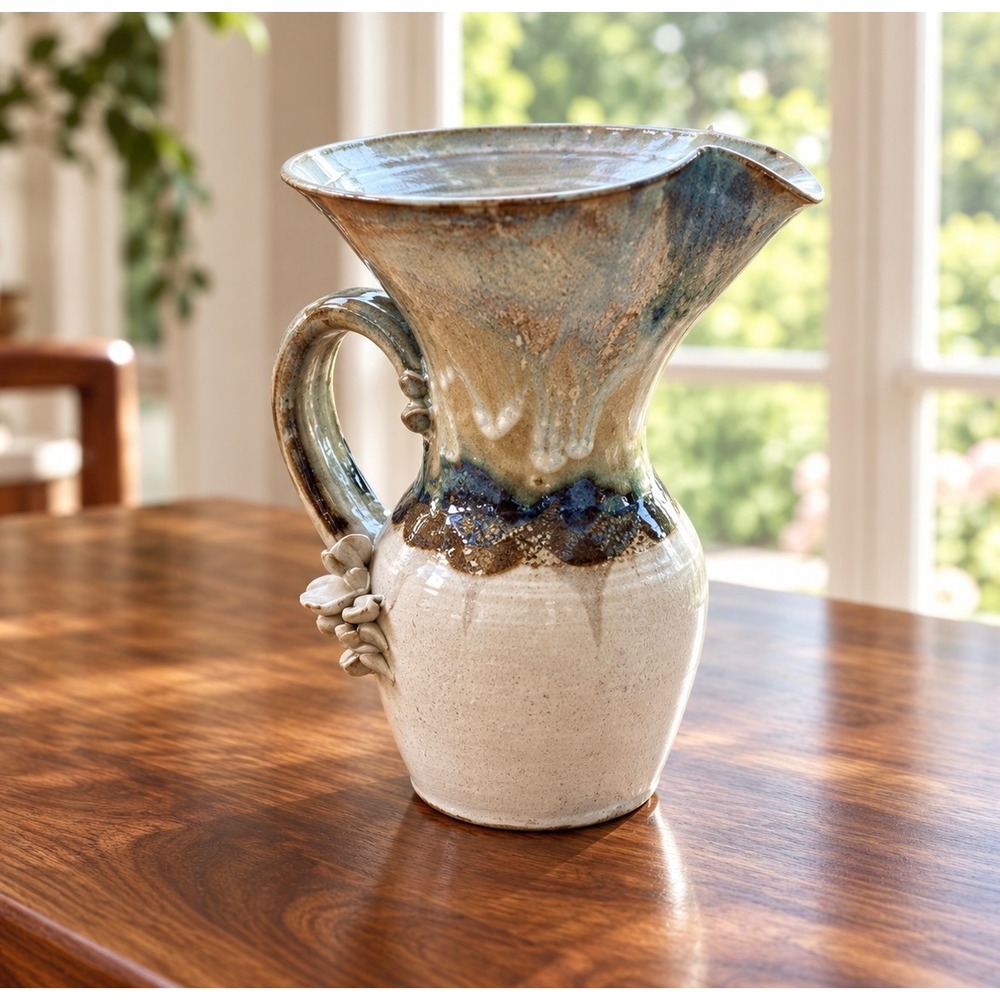 Vintage 1994 Machulia Studio Pottery Stoneware Pitcher Vase Flared Drip Glaze